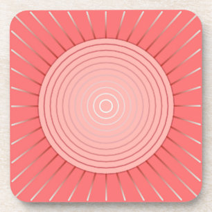 Moderne Geometrische Sunburst - Diepe Coral Pink Drankjes Onderzetter