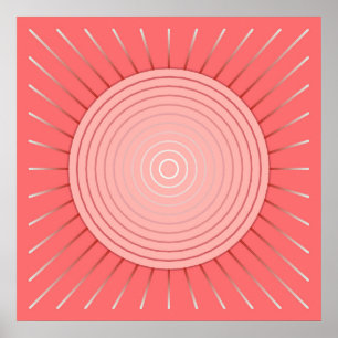 Moderne Geometrische Sunburst - Diepe Coral Pink Poster