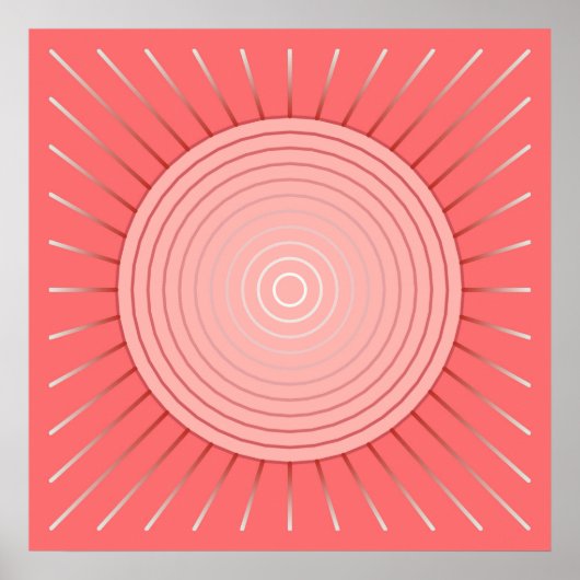 Moderne Geometrische Sunburst - Diepe Coral Pink Poster (Voorkant)