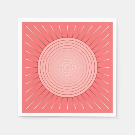 Moderne Geometrische Sunburst - Diepe Coral Pink Servetten (Voorkant)