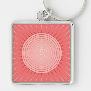 Moderne Geometrische Sunburst - Diepe Coral Pink Sleutelhanger
