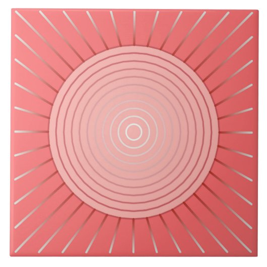 Moderne Geometrische Sunburst - Diepe Coral Pink Tegeltje (Voorkant)