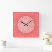 Moderne Geometrische Sunburst - Diepe Coral Pink Vierkante Klok (Huis)