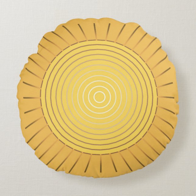 Moderne Geometrische Sunburst - Mustard Gold / Gee Rond Kussen (Voorkant)