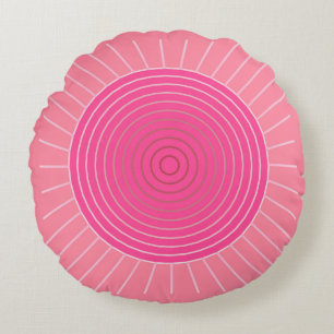 Moderne Geometrische Sunburst - Shades van Koraalr Rond Kussen