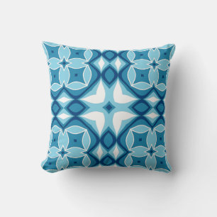 Moderne geometrische Tegel Patroon Denim Blue en W Kussen