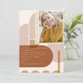 Moderne geometrische terracotta afstudeerfeest fot kaart (Staand voorkant)