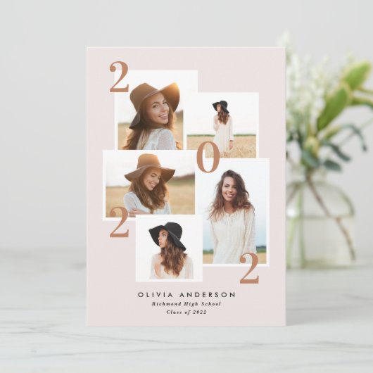 Moderne geometrische terracotta met meerdere foto' aankondiging (Staand voorkant)