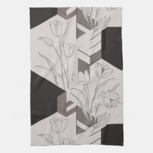 Moderne geometrische tulp lijnkunst theedoek
