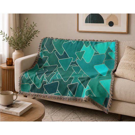 Moderne Geometrische Turquoise Driehoek Deken