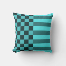 Moderne geometrische turquoise Stripes & Checker Kussen