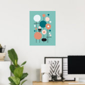 Moderne Geometrische Turquoise Zalm Abstracte Kuns Poster (Thuiskantoor)