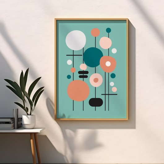Moderne Geometrische Turquoise Zalm Abstracte Kuns Poster