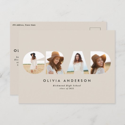 Moderne geometrische typografie 4 foto-afstuderen briefkaart (Voorkant / Achterkant)