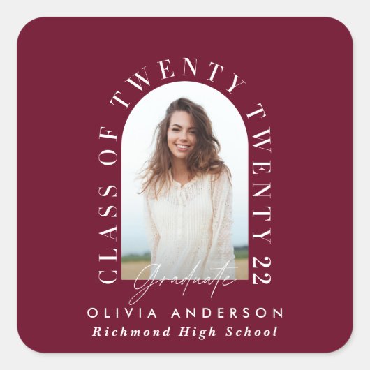 Moderne geometrische typografie fotoboogafstuderen vierkante sticker (Voorkant)