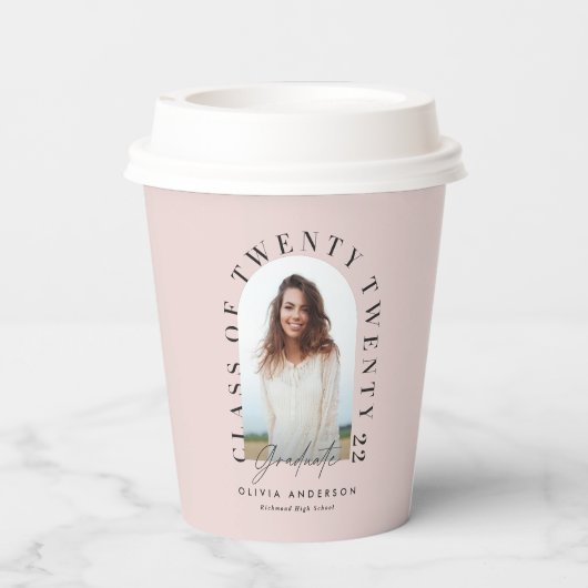 Moderne geometrische typografie fotoboogroze papieren bekers (Achterkant)