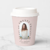 Moderne geometrische typografie fotoboogroze papieren bekers (Voorkant)