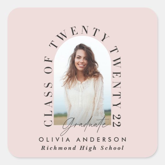 Moderne geometrische typografie fotoboogroze vierkante sticker (Voorkant)