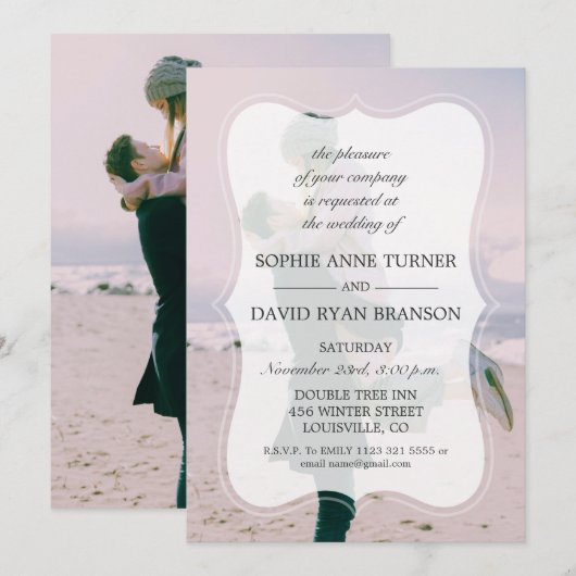 Moderne geometrische vervaagde foto bruiloft kaart (Voorkant / Achterkant)