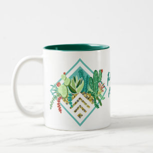 Moderne Geometrische vetplanten en Cactus Plant Mo Tweekleurige Koffiemok