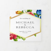 Moderne Geometrische Vibrant Bloemen Fotobruiloft Drieluik Uitnodiging (Cover)