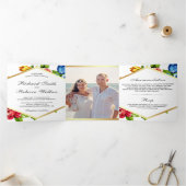 Moderne Geometrische Vibrant Bloemen Fotobruiloft Drieluik Uitnodiging (Binnen)