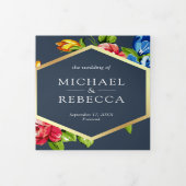 Moderne Geometrische Vibrant Bloemen Fotobruiloft Drieluik Uitnodiging (Cover)