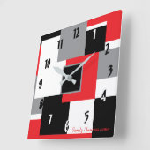 Moderne geometrische vierkante vormen rood zwart w vierkante klok (Hoek)