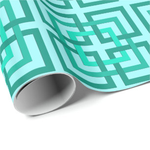 Moderne geometrische vierkanten, aqua en turquoise cadeaupapier