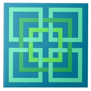 Moderne geometrische vierkantjes, Aqua, Blauwgroen Tegeltje