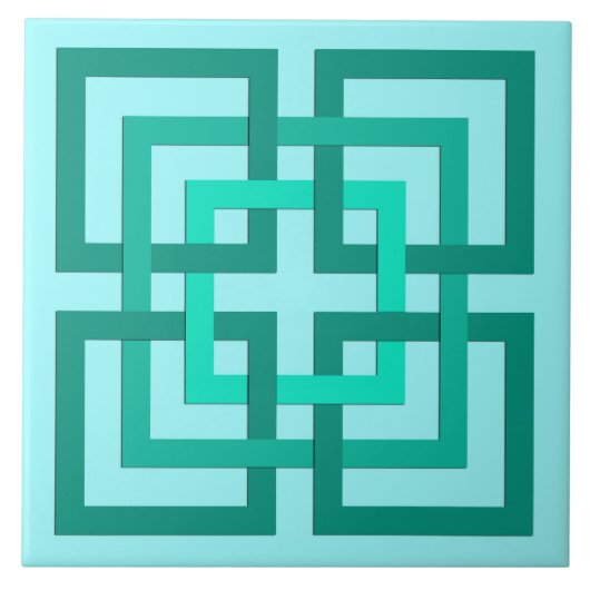Moderne geometrische vierkantjes, Aqua en Turquois Tegeltje (Voorkant)