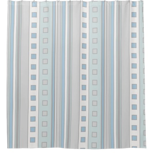 Moderne geometrische vierkantjes en strips, Zee gl Douchegordijn (Voorkant)