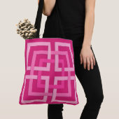Moderne geometrische vierkantjes, Fuchsia en Light Tote Bag (Dichtbij)