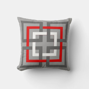 Moderne geometrische vierkantjes, grijs, rood en w kussen