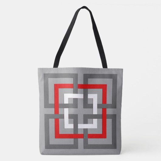 Moderne geometrische vierkantjes, grijs, rood en w tote bag (Voorkant)