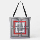 Moderne geometrische vierkantjes, grijs, rood en w tote bag (Achterkant)
