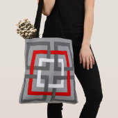 Moderne geometrische vierkantjes, grijs, rood en w tote bag (Dichtbij)