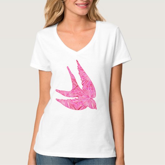 Moderne Geometrische vogel, Fuchsia en Light Pink T-shirt (Voorkant)