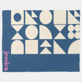 Moderne geometrische vormen Blauwe monogram Naam Fleece Deken (Voorkant (Horizontaal))
