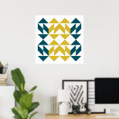 Moderne geometrische vormen Kunst in blauw en geel Poster (Thuiskantoor)