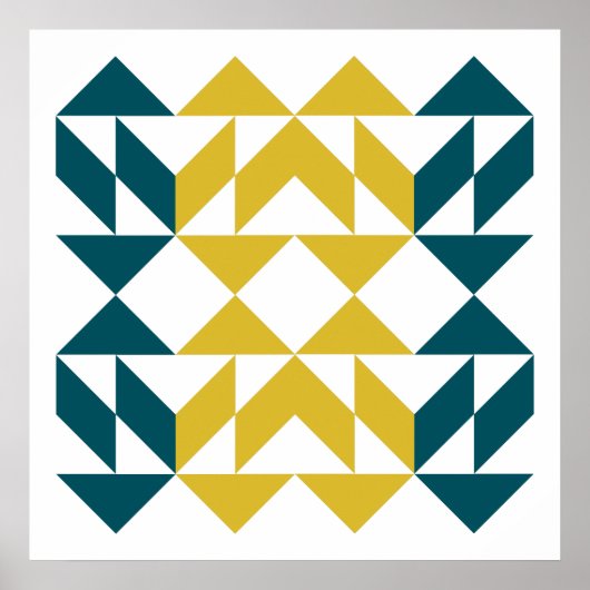 Moderne geometrische vormen Kunst in blauw en geel Poster (Voorkant)