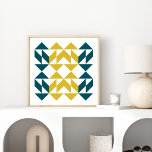 Moderne geometrische vormen Kunst in blauw en geel Poster<br><div class="desc">Mid Century Modern Geometric Art Design Poster in Mustard Yellow en Dark Blauwgroen Blue</div>