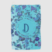 Moderne geometrische vormen met monogram in blauw golfhanddoek (Voorkant)
