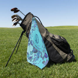 Moderne geometrische vormen met monogram in blauw golfhanddoek