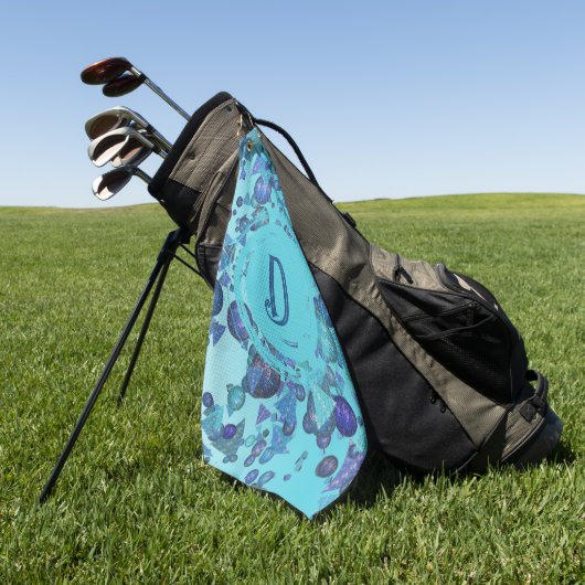 Moderne geometrische vormen met monogram in blauw golfhanddoek (Groen)