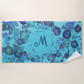 Moderne geometrische vormen met monogram in blauw strandlaken (Voorkant)