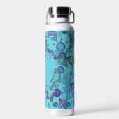 Moderne geometrische vormen met monogram in blauw waterfles (Achterkant)