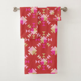 Moderne geometrische vormen patroon in helder rood bad handdoek