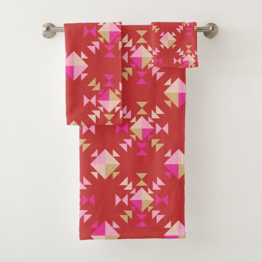 Moderne geometrische vormen patroon in helder rood bad handdoek (Insitu)