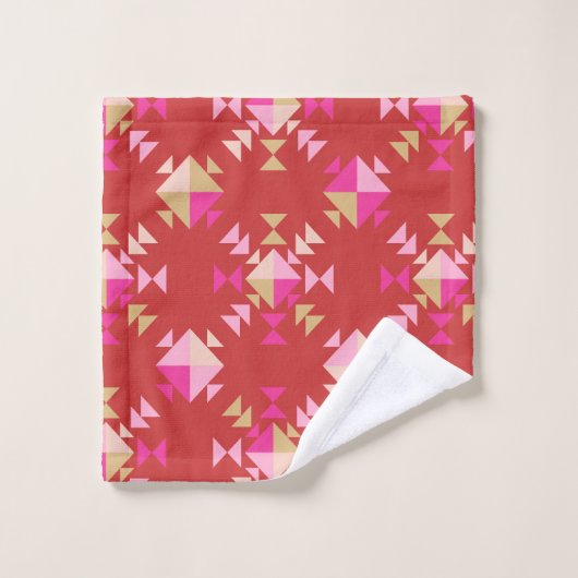 Moderne geometrische vormen patroon in helder rood bad handdoek (Wasdoekje)